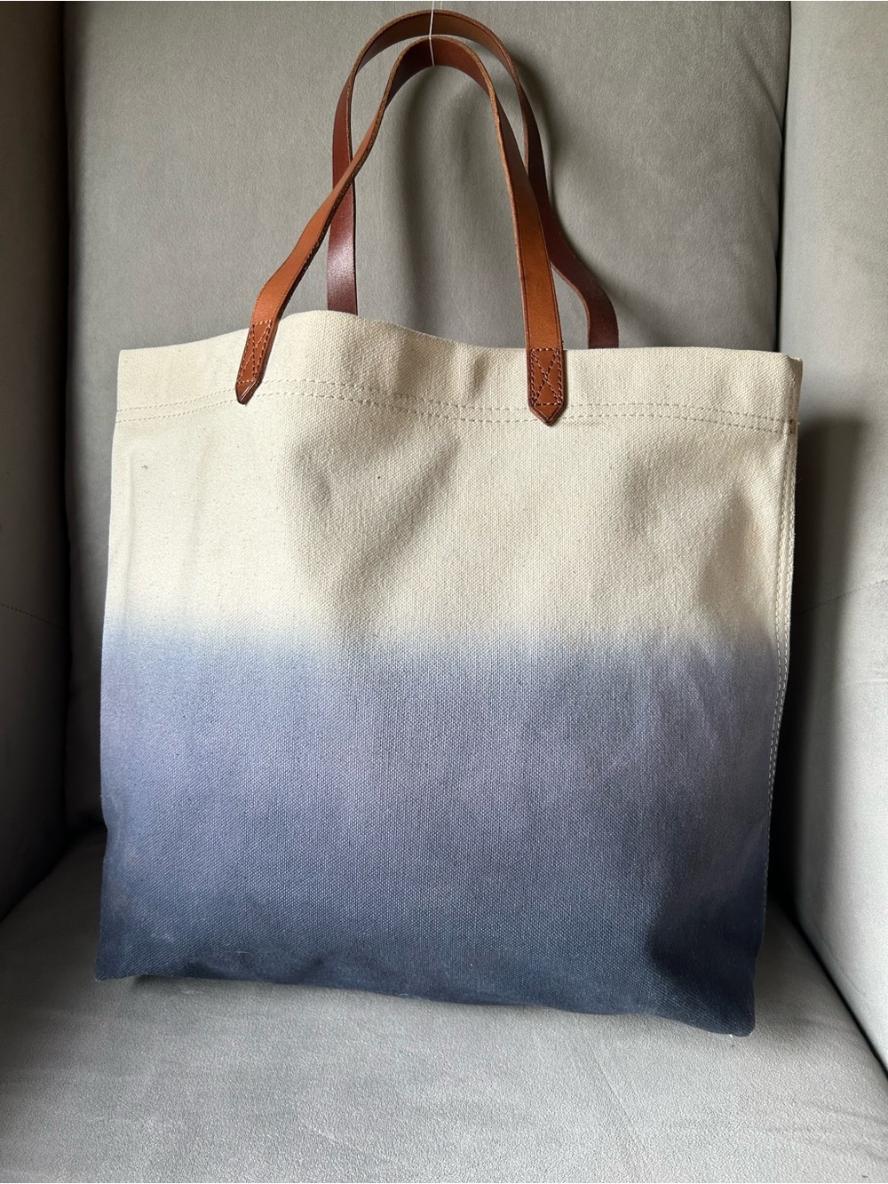 Madewell Canvas Transport Tote Ombre Dip Dye Blue Ivory